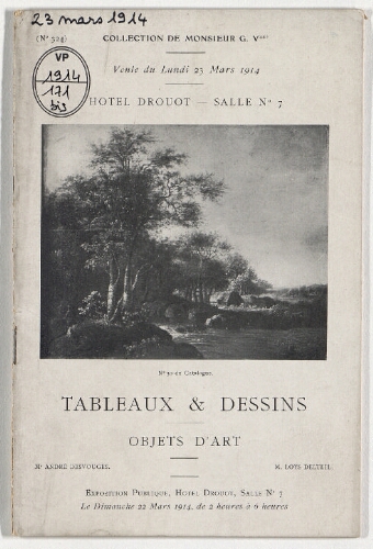 Catalogue des tableaux et dessins anciens et modernes [...] : [vente du 23 mars 1914]