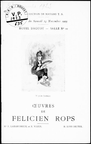 Collection de Madame T. S., Œuvres de Félicien Rops : [vente du 24 novembre 1923]