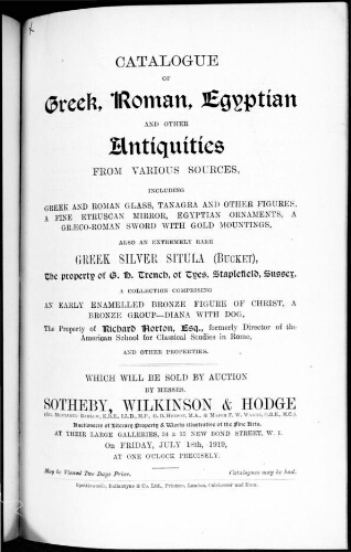 Catalogue of Greek, Roman, Egyptian and other antiquities [...] : [vente du 18 juillet 1919]