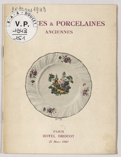 Faïences et porcelaines anciennes : [vente du 25 mars 1943]