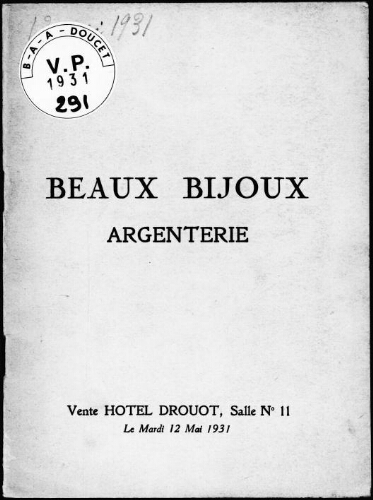Beaux bijoux, argenterie : [vente du 12 mai 1931]