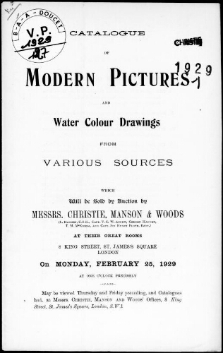 Catalogue of modern pictures and water colour drawings from various sources [...] : [vente du 25 février 1929]