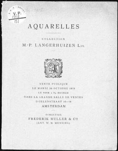 Aquarelles, collection M. -P. Langerhuizen Lzn […] : [vente du 29 octobre 1918]