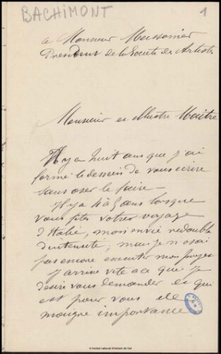 Lettres adressées à Meissonier, classées par ordre alphabétique du nom de l'expéditeur. Lettre B