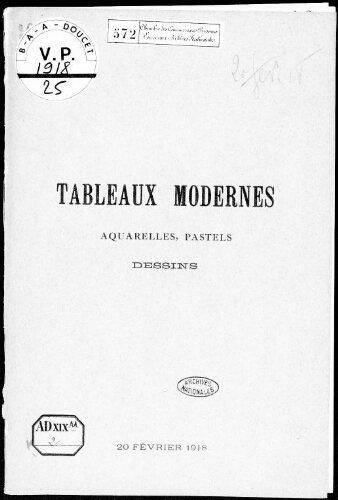 Catalogue des tableaux modernes […] : [vente du 20 février 1918]