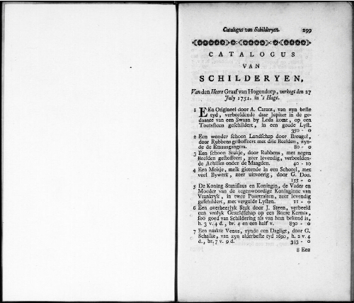 Catalogus van Schilderyen van den Heere Graaf van Hogendorp : [vente du 27 juillet 1751]