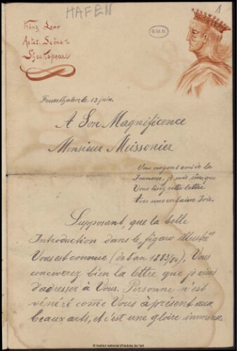Lettres adressées à Meissonier, classées par ordre alphabétique du nom de l'expéditeur. Lettre H
