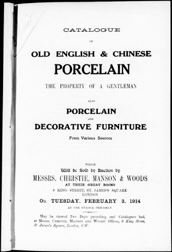 Catalogue of old English and Chinese porcelain [...] : [vente du 3 février 1914]