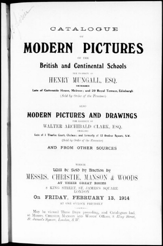 Catalogue of modern pictures of the British and continental schools [...] : [vente du 13 février 1914]