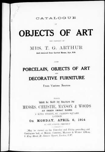 Catalogue of objects of art [...] : [vente du 6 avril 1914]