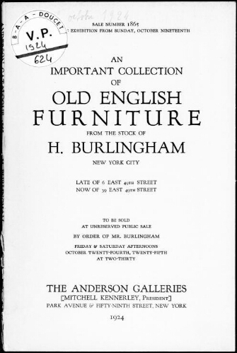 Important collection of old English furniture from the stock of H. Burlingham [...] : [vente des 24 et 25 octobre 1924]