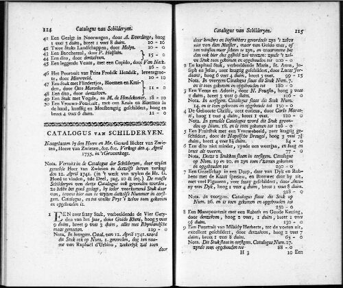 Catalogus van Schilderyen naagelaaten by den Heere en Mr. Gerard Bicker van Zwieten [...] : [vente du 4 avril 1755]