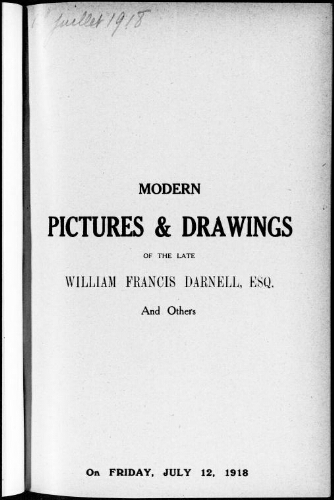 Catalogue of choice modern pictures and drawings […] : [vente du 12 juillet 1918]