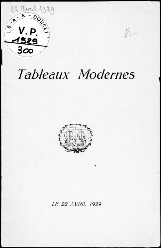 Tableaux modernes : [vente du 22 avril 1929]