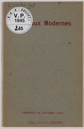 Tableaux modernes : [vente du 26 octobre 1945]
