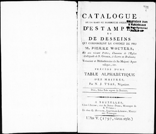 Catalogue de la rare et nombreuse collection d’estampes et de dessins [...] : [vente de 1797]