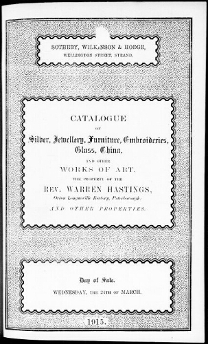 Catalogue of works of art […] : [vente du 24 mars 1915]