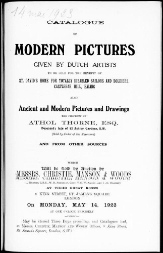 Catalogue of modern pictures given by Dutch artists [...] : [vente du 14 mai 1923]