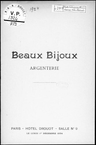 Beaux bijoux, argenterie : [vente du 1er décembre 1924]