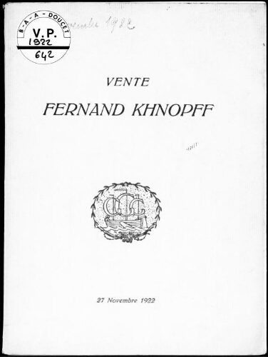 Vente Fernand Khnopff : [vente du 27 novembre 1922]