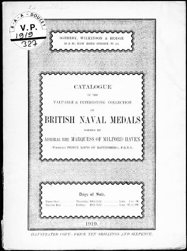 Catalogue of the valuable and interesting collection of British naval medals [...] : [vente du 24 juillet 1919]