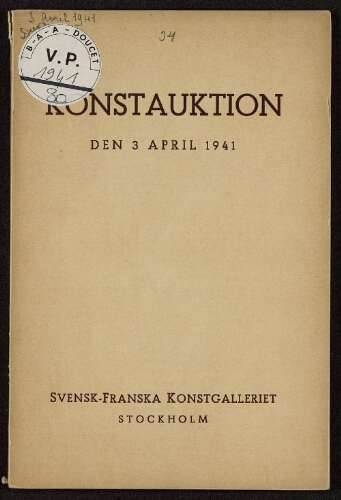 Konstauktion den 3 april 1941 : [vente du 3 avril 1941]