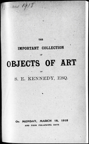 Catalogue of the important collection of objects of art, antiquities, armour and arms […] : [vente du 18 mars 1918]