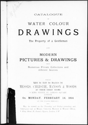 Catalogue of water colour drawings [...] : [vente du 16 février 1914]