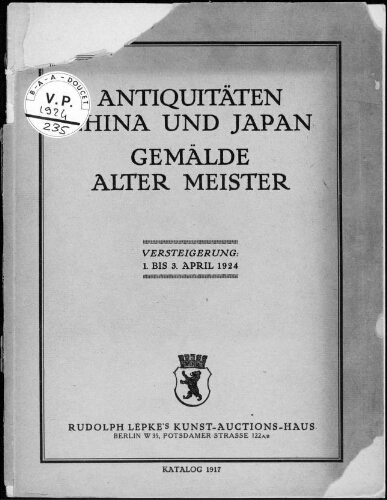 Antiquitäten, China und Japan, Gemälde alter Meister : [vente du 1er au 3 avril 1924]