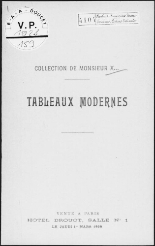 Collection de Monsieur X..., tableaux modernes : [vente du 1er mars 1928]