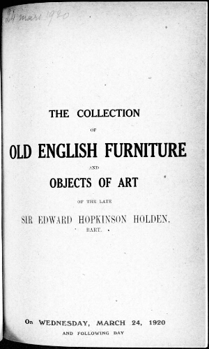 Collection of old english furniture and objects of art [...] : [vente du 24 mars 1920]
