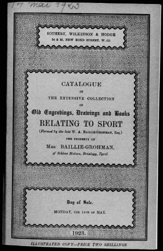 Catalogue of the extensive collection of old engravings, drawings and books relating to sport [...] : [vente du 14 mai 1923]
