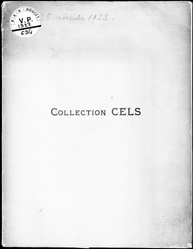 Collection Cels : [vente des 24 et 25 novembre 1922]