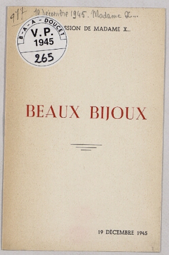 Beaux bijoux : [vente du 19 décembre 1945]