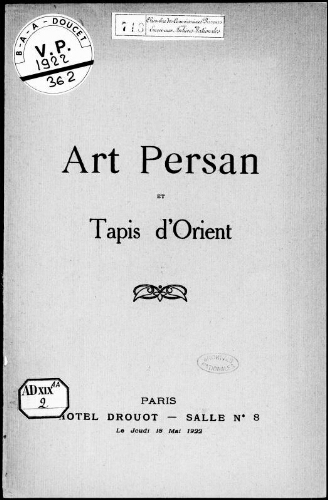 Art persan et tapis d'Orient : [vente du 18 mai 1922]
