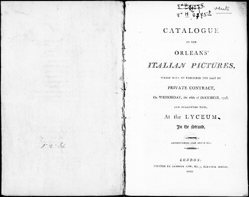 Catalogue of the Orleans’ Italian pictures [...] : [vente du 26 décembre 1798]
