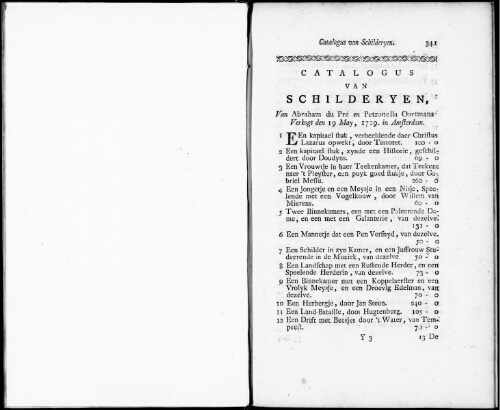 Catalogus van Schilderyen van Abraham du Pré en Petronella Oortmans [...] : [vente du 19 mai 1729]