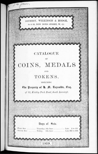 Catalogue of Greek, Roman, Anglo-Saxon and English coins [...] : [vente du 5 juin 1919]