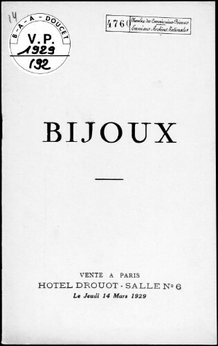 Bijoux : [vente du 14 mars 1929]