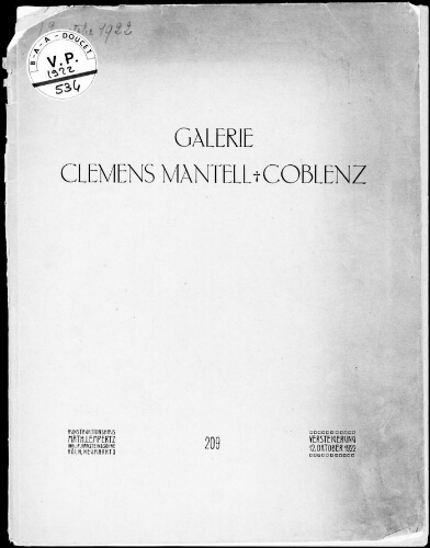 Galerie Clemens Mantell, Coblenz : [vente du 12 octobre 1922]