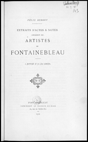 Extraits d'actes et notes concernant des artistes de Fontainebleau