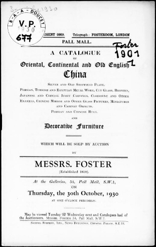 Catalogue of oriental, continental and old English china [...] : [vente du 30 october 1930]