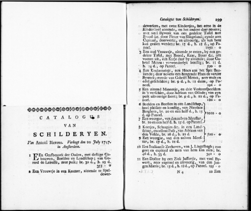 Catalogus van Schilderyen van Antoni Bierens [...] : [vente du 20 juillet 1747]