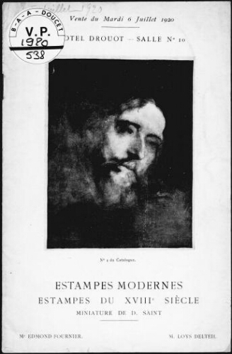 Estampes modernes, estampes du XVIIIe siècle, miniature de D. Saint [...] : [vente du 6 juillet 1920]