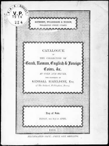 Catalogue of the collection of Greek, Roman, English and foreign coins [...] : [vente du 3 avril 1914]