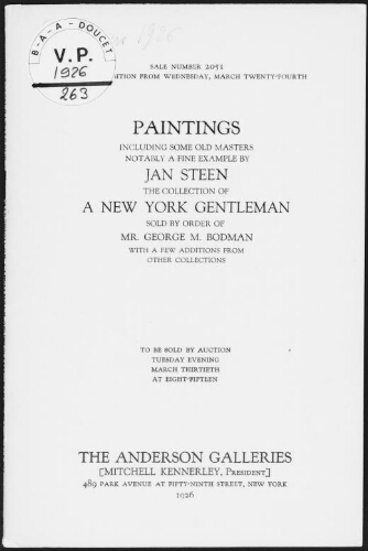 Paintings, including some old masters, notably a fine example by Jan Steen [...] : [vente du 30 mars 1926]