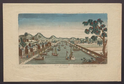 Vue d'optique représentant un lac et village de la Cochinchine = Prospectus Lacus et Pagi Sinensis