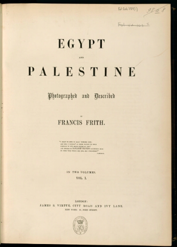 Egypt and Palestine. Volume I