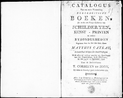 Catalogus van een nette verzameling nederduitsche boeken [...] : [vente du 14 septembre 1790]