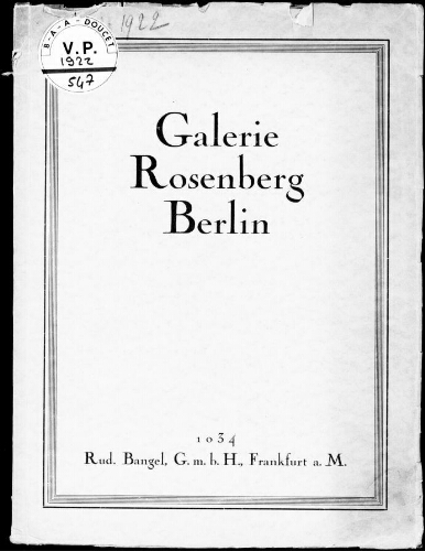 Galerie Rosenberg, Berlin : [vente du 24 octobre 1922]